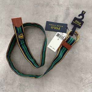 Polo Ralph Lauren Leather Trim Striped Belt New